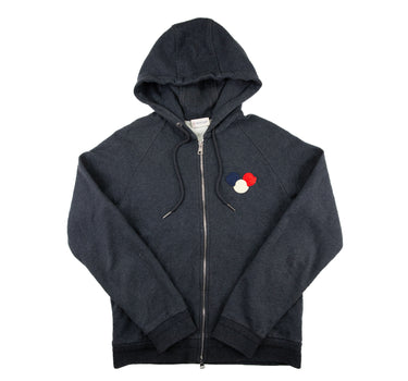 The  of the Moncler Dark Grey Triple Logo Hoodie.