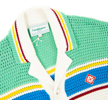 The inside label of a Casablanca Multicolor Crochet Tennis Shirt displaying the brand's logo.