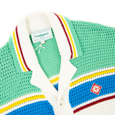 The inside label of a Casablanca Multicolor Crochet Tennis Shirt displaying the brand's logo.