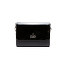 The front view of a Vivienne Westwood Patent Leather Crossbody Bag in black.