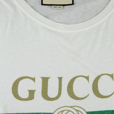 The label of the Gucci Printed Logo White T Shirt.