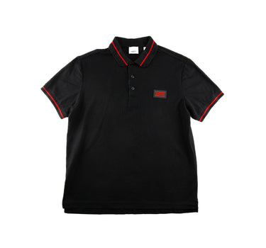 The front of the Burberry London England Rubber Logo Black Polo Shirt.