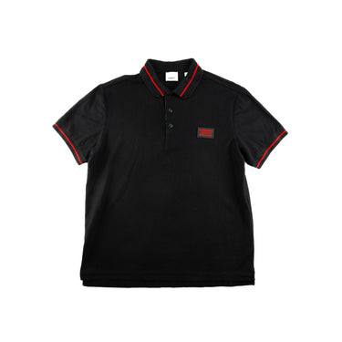 The front of the Burberry London England Rubber Logo Black Polo Shirt.