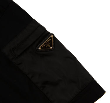 The sleeve logo of the Prada Re-Nylon Black Sleeve Pocket T-Shirt.