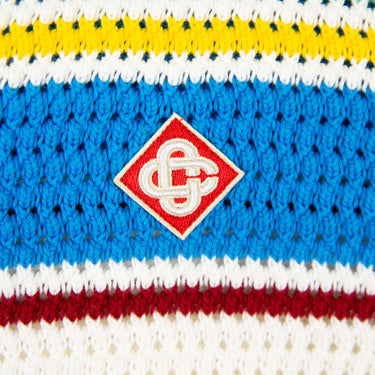 Logo of Casablanca on a Multicolor Crochet Tennis Shirt emphasizing its stylish design.