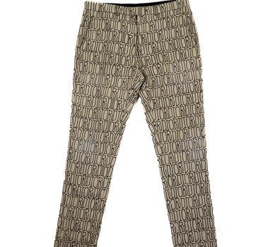 The front view of Dior x Stussy All Over Jeans in beige featuring a cool all-over print.
