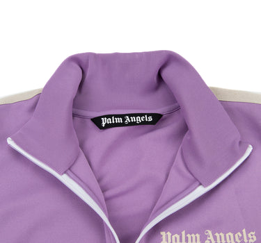 The collar and inside label of the Palm Angels Lilac & Ivory Track Jacket.