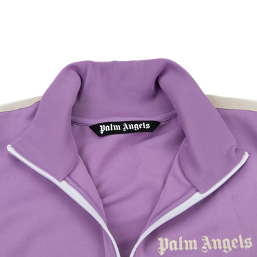 The collar and inside label of the Palm Angels Lilac & Ivory Track Jacket.