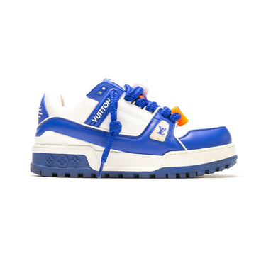 The right of the Louis Vuitton LV Trainer Maxi Blue White Sneaker.