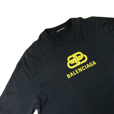 The front of the Balenciaga Yellow BB Logo Black T Shirt.