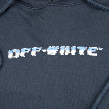 The logo of the Off-White Between Arrows Navy Hoodie.