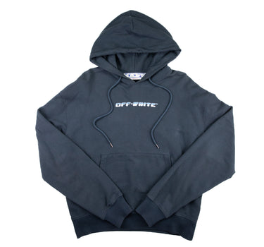 The front of the Off-White Between Arrows Navy Hoodie.
