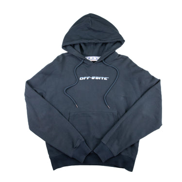 The front of the Off-White Between Arrows Navy Hoodie.