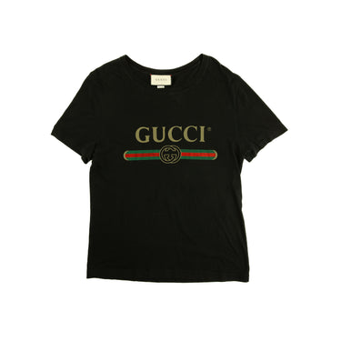 The front of the Gucci Printed Logo Black T Shirt.