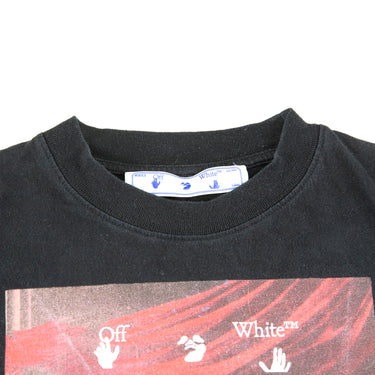 The inside label of the Off-White Sprayed Caravaggio Black T Shirt.