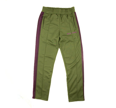 The front of the Palm Angels Military Green and Purple Sweatpants.