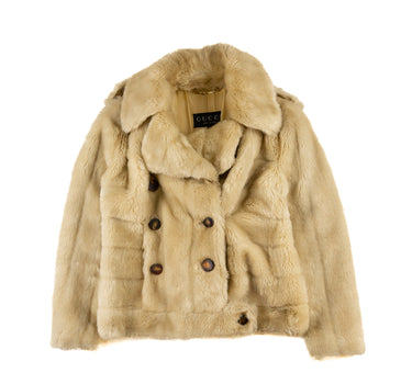 The front of the Gucci Cream Faux Fur Short Coat.