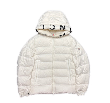 The front of the Moncler White Salzman Puffer Jacket.
