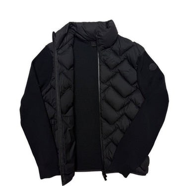 The inside of the Moncler Quilted Shell Ribbed Knit Cardigan Jacket.