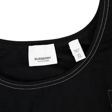 The inside label of the Burberry Black Dress with White Stitching.