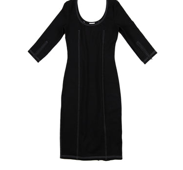The Front of the Burberry Black Dress with White Stitching.
