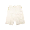 The front of the Loro Piana White Bermuda Cotton Shorts with Gold Detailing.