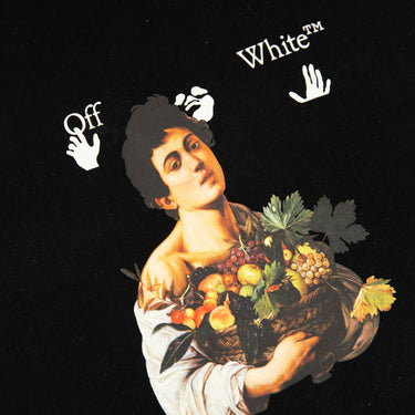 The front logo of the Off-White Caravaggio Boy Black T Shirt.