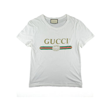 The front of the Gucci Printed Logo White T Shirt.
