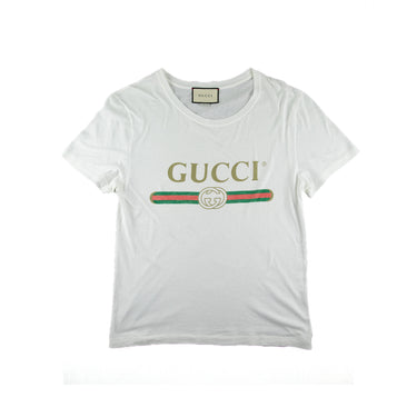 The front of the Gucci Printed Logo White T Shirt.