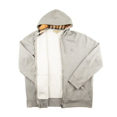 The inside of the Burberry Check Hood Grey Zip Hoodie.