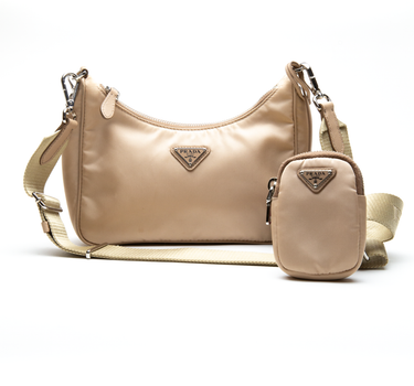 The front of the Prada Beige Nylon Shoulder Bag.