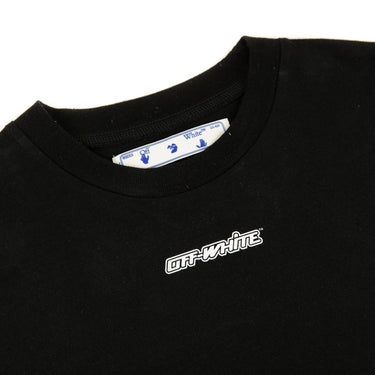 The collar and inside label of the Off-White Pink Marker Arrows T Shirt.