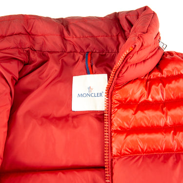 The collar of the Moncler Red Dinant Puffer Jacket.