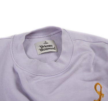 A close-up of the collar on the front of the Vivienne Westwood Lilac Embroidered Sweatshirt.