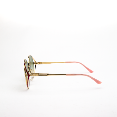 The left side of Dior Enamel Sunglasses with a multicolour frame featuring custom sage green gradient lenses.