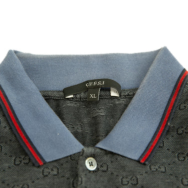 The collar of the Gucci Grey Monogram Polo Shirt.