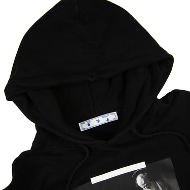 The hood of the Off-White Black & White Print Caravaggio Hoodie.