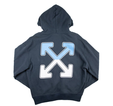 The back of the Off-White Between Arrows Navy Hoodie.