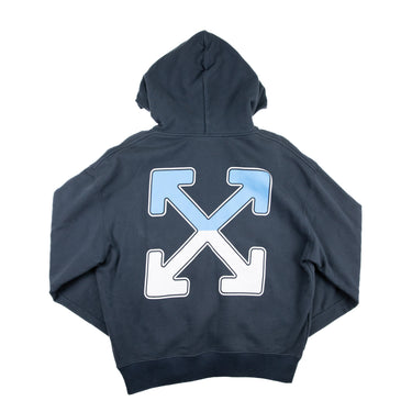 The back of the Off-White Between Arrows Navy Hoodie.
