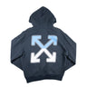The back of the Off-White Between Arrows Navy Hoodie.