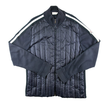 The front of the Moncler Navy Stripe Maglia Tricot Full Zip.