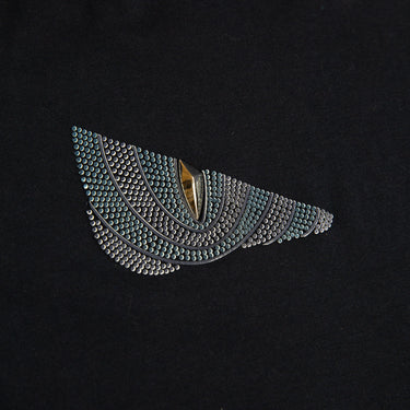 The front design of the Fendi Bag Bugs Crystal Embellished Navy T Shirt.