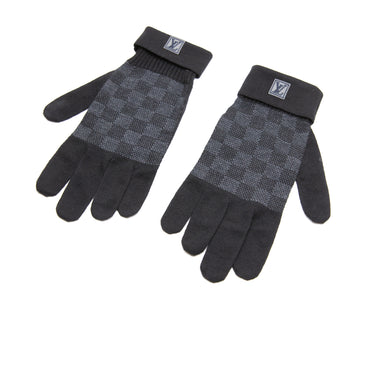 The flat lay of the Louis Vuitton Damier Graphite Wool Gloves.