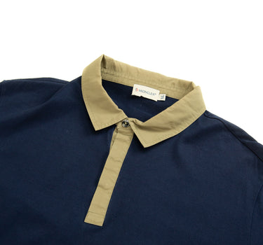 The collar of the Moncler Navy & Beige Polo Shirt.