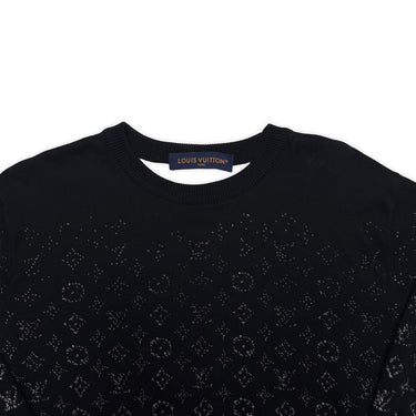 The collar of the Louis Vuitton LVSE Monogram Degradé Crewneck Black Sweater.