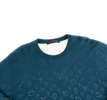 The collar and inside label of the Louis Vuitton LVSE Monogram Degradé Crewneck.