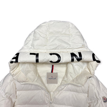 The hood of the Moncler White Salzman Puffer Jacket.