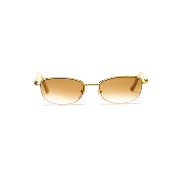 The front of the Cartier 22ct Gold Plated Diamanté Ivory Acetate Rimless Sunglasses.