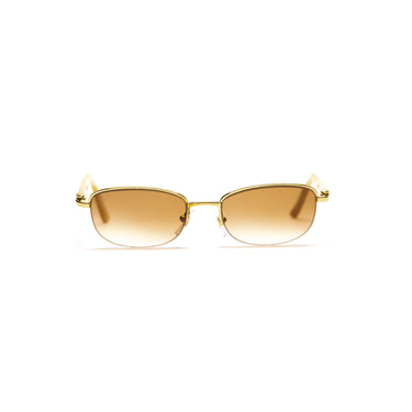 The front of the Cartier 22ct Gold Plated Diamanté Ivory Acetate Rimless Sunglasses.