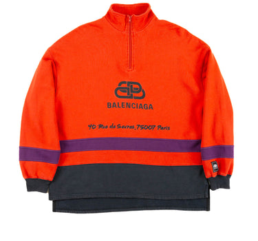 The front of the Balenciaga red Rive Gauci 1/4 Zip sweatshirt.